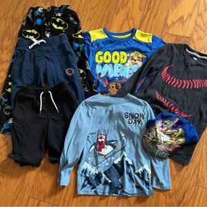 Lot of 7 Boys Kids Graphic Tees and Pants Set Hat Size 5 6 7 assorted